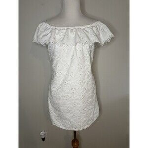 Tommy Bahama White Eyelet Coverup Dress On Off Shoulder Sz Medium #1279